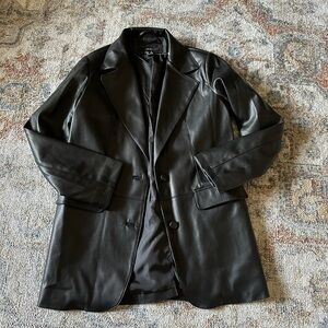 Women's Notched Faux Leather Blazer